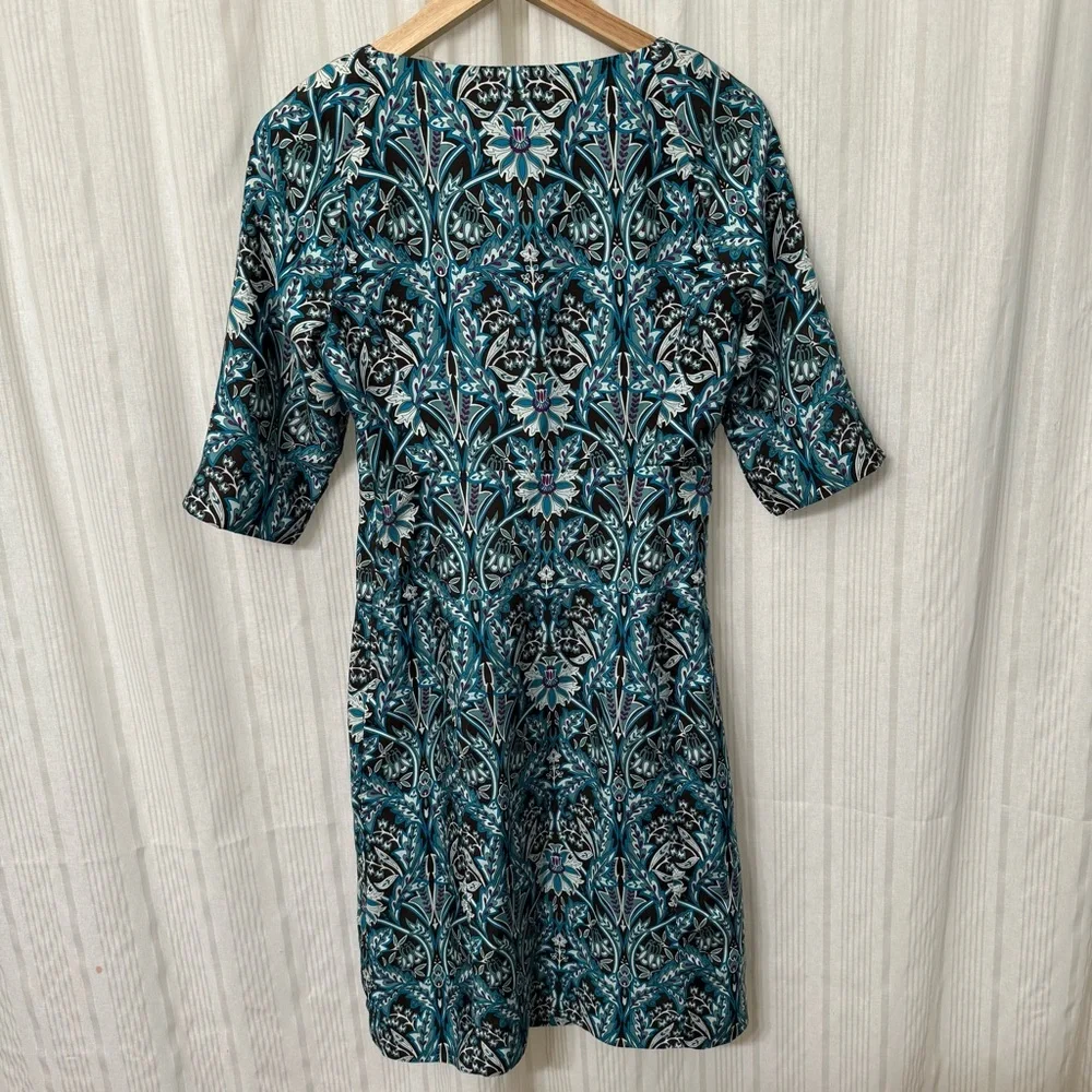 Banana Republic Brown & Turquoise Square Neck Lined Patterned Dress 100% Silk - Picture 2 of 9